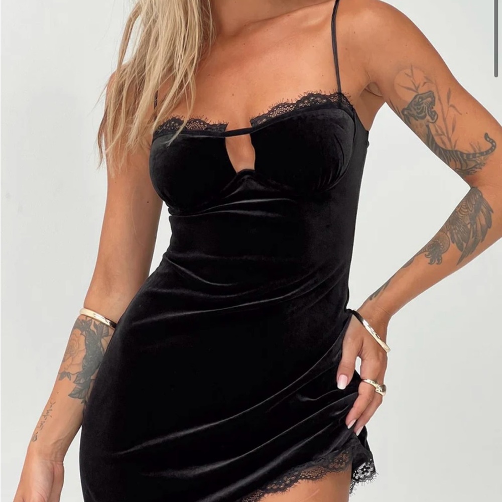 Princess Polly RISHAN VELVET MINI DRESS BLACK